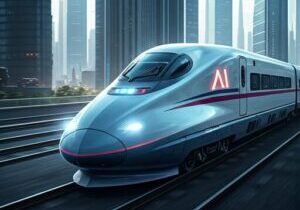 futuristic-bullet-train-w-AI-letters-google-gemini